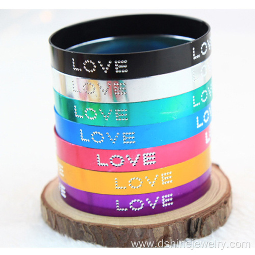 LOVE Words Multi Color Bracelet Wide Aluminium Metal Bangles
